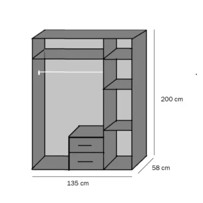 brace white wardrobe with 2 drawers 3 hinged doors mirror 135cm (1)